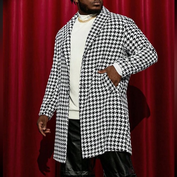 Manfinity Men Plus Houndstooth Print Lapel Neck Overcoat - Picture 5 of 8
